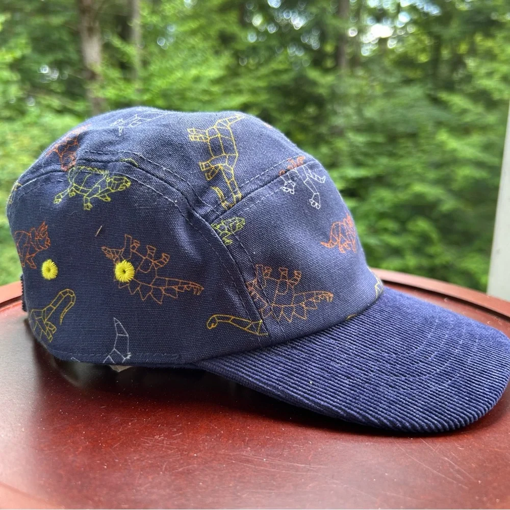 Dinosaur Print Corduroy Brim Hat | OSFM Toddler 2T-5T | Adjustable Navy Cap